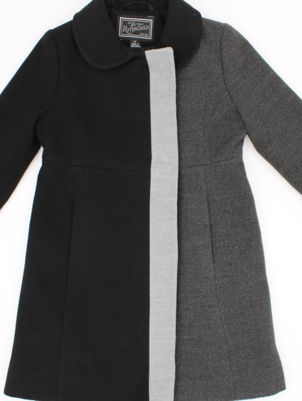 Vintage Rothschild Girls Wool Blend Colorblock Dress Coat Black Grey 4T